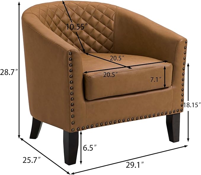 DREAMSIDEA Accent Barrel Chair, Upholstered Faux Leather Club Chair with Nailed Trim, Comfy Reading Armchair for Living Room Bedroom Reception Room Office (Coffee, Set of 4)