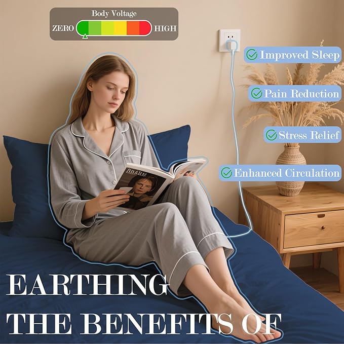 Ali King Grounding Sheets - Twin Size, Soft Cotton with Silver Fiber, 15'' Deep Pocket Earth Grounding Fitted Bed Sheets for Improved Sleep (Navy Blue, Twin 39''*75''*15'')