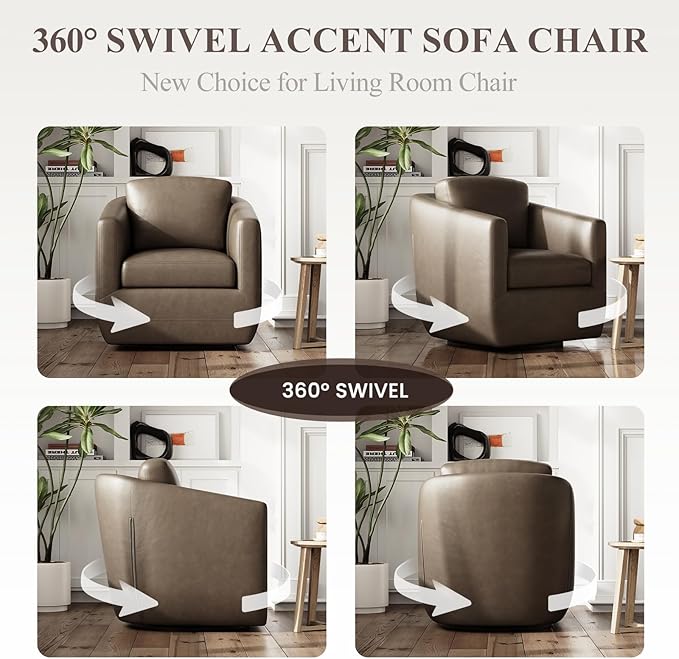 MALOL 360° Swivel Accent Chair Set of 2 with Pillow - Comfy Living Room Armchair No-Sag Foam & Sturdy Metal Base, Fully Assembled Swivel Accent Single Sofa for Bedroom Living Room, Office, Wolf Grey