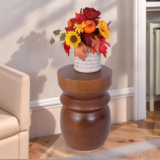 Athaliah Small Tree Stump Side Table Nightstand – 15.75”H Solid Paulownia Wood End Table, Lightweight Rustic Accent Stool, Natural Wood Plant Stand for Living Room, Bedroom & Small Spaces
