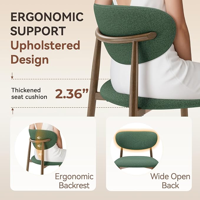 Dining Chairs Set of 4, Curved Back Kitchen Room Chairs with Metal Legs and Anti Slip Pads, Upholstered Dining Chair for Home and Restaurant, Green