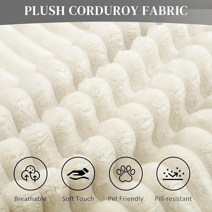HYJT-H&K Modular Sectional Sofa Cloud Sectional Couch, 107" Comfy Fluffy L Shaped White Couches for Living Room, Deep Seat Memory Foam Plush Corduroy Boneless Couch Sectionals Right Facing Chaise Sofa