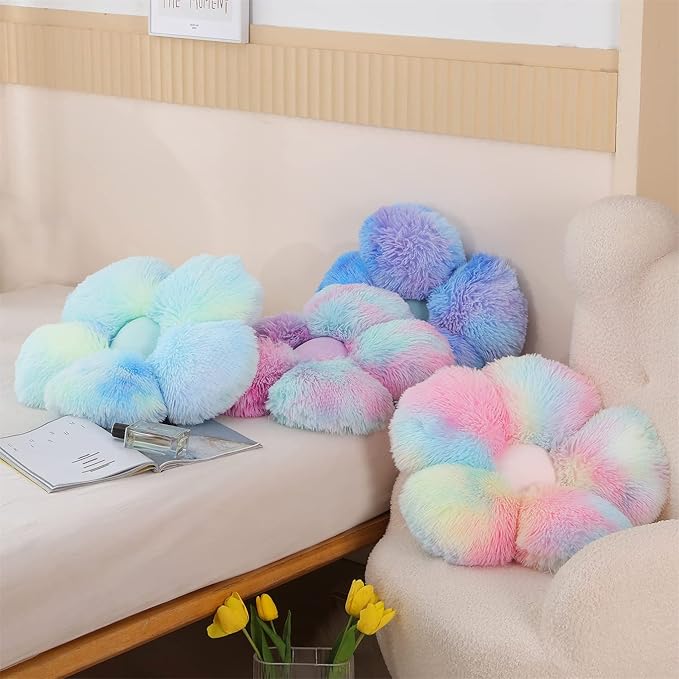 Faux Fur Pillow,Flower Shaped Throw Pillow Butt Cushion Floor Pillow,Seating Cushion,Cute Room Decor & Plush Pillow for Bedroom Sofa Chair (19.7 Inches, Mint Green)