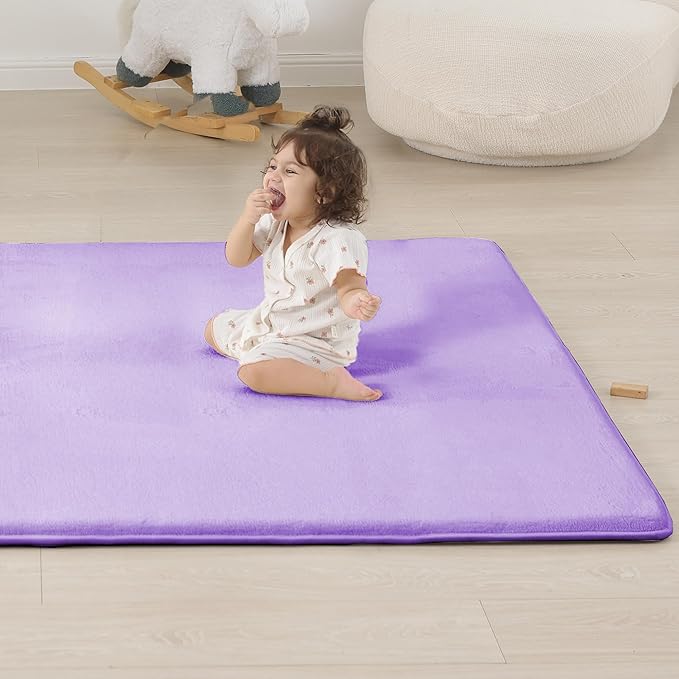 PAPAMAT 1.3" Thick Baby Floor Play Mat 50x50, Basic Padded Foam Mat for Tummy Time Crawling, Non Slip Cushioned for Babies Toddlers Infants Kids (Violet)