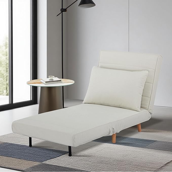 CITTANEO 31" Convertible Sleeper Chair, 3-in-1 Foldable Chair Bed with Pillow, 3-Position Adjustable Backrest, Single Sofa Bed for Apartment, Office, Beige