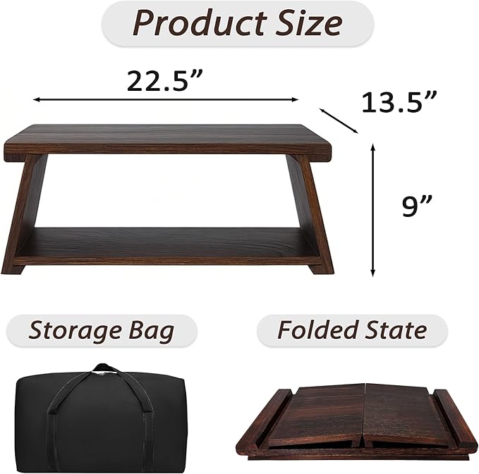 koretech Japanese Low Floor Table Folding Coffee Tables,22.5''x13.5'' Paulownia Wood Tables Tatami Tables Meditation Table Altar with Storage