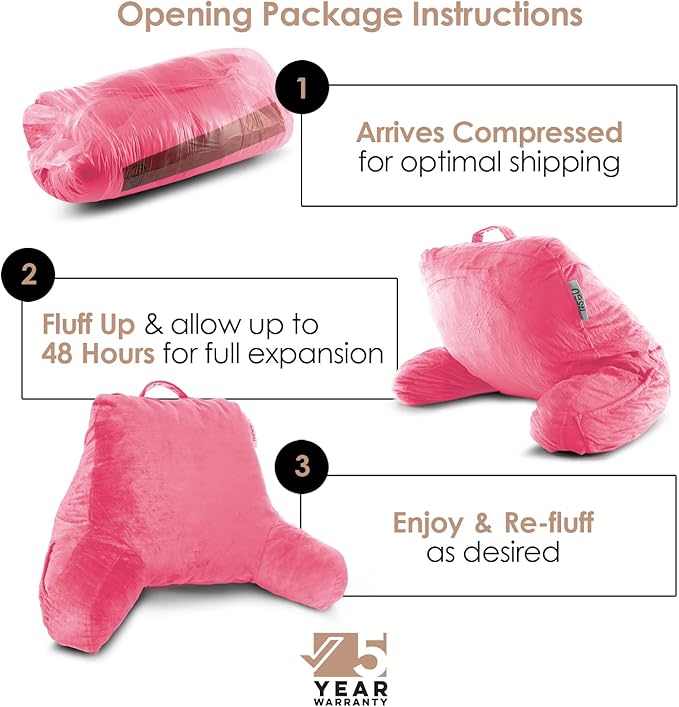 Nestl Reading Pillow for Kids & Teens with Shredded Memory Foam, Backrest Pillows for Reading, Watching, and Gaming, Use on The Couch, Bed, or Floor, Adjustable Support with Washable Cover Light Pink