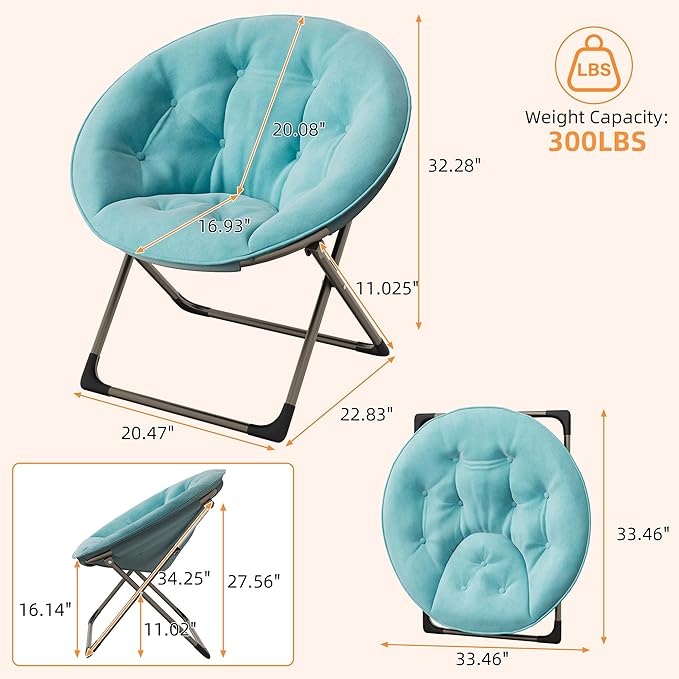 Oversized Soft Saucer Chair for Bedroom, Living Room, Dorm – Collapsible Accent Lounge Chair with Sturdy Metal Frame, Ultra Comfy for Adults, Teens & Kids – Blue