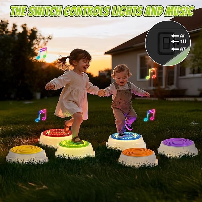 HYES Light Up Stepping Stones for Kids - 6 PCS Non-Slip Musical Stackable Step Stones, Toddler Obstacle Course Sensory Toys, Indoor Outdoor Jumping Play 1-3 Years Old Boys Girls Birthday Gifts