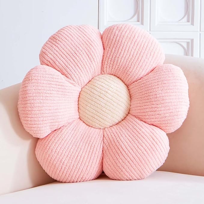 VBGYA Pink Flower Decorative Throw Pillows, Cute Daisy Shaped Plush Aesthetic Pillow, Soft 14.9" Floor Seat Cushion