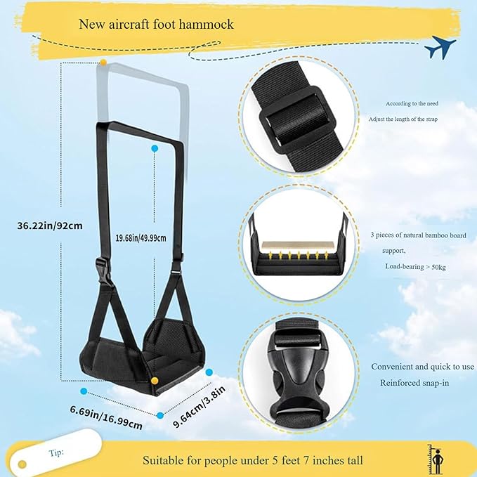 Travel Foot Rest - Adjustable Airplane Foot Hammock with Ergonomic Support, Portable Foot Sling for Leg Relief on Flights, Trains, Office