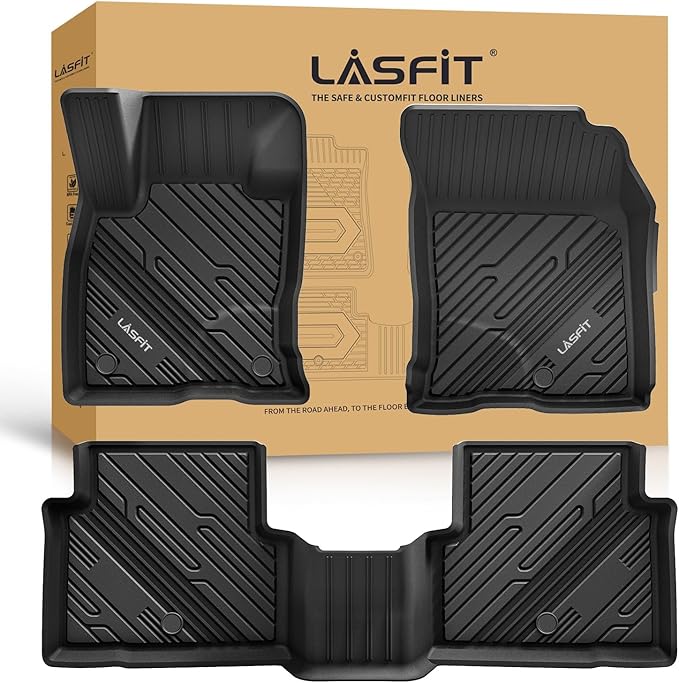 LASFIT Floor Mats for Ford Bronco Sport 2025 2024 2023 2022 2021 Carpeted Floor All Weather Protector Custom Fit TPE Car Liners, 1st & 2nd Row 3pcs Black