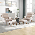 CANMOV Modern Accent Chair with Ottoman Set of 2, Soft Fabric Armchair with Adjustable Backrest and Side Pockets, Comfy Lounge Chair for Living Room, Bedroom, Apartment, Office, Beige