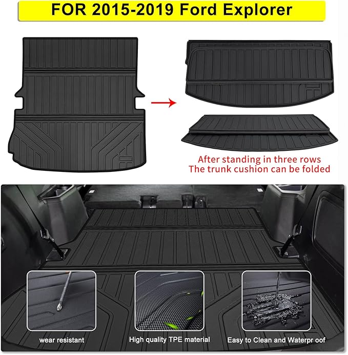 Floor Mats for 2015 2016 2017 2018 2019 Ford Explorer & Large Cargo Liner,TPE All Weather Protection Car Floor Liners with Foldable Big Trunk Mat Accessories