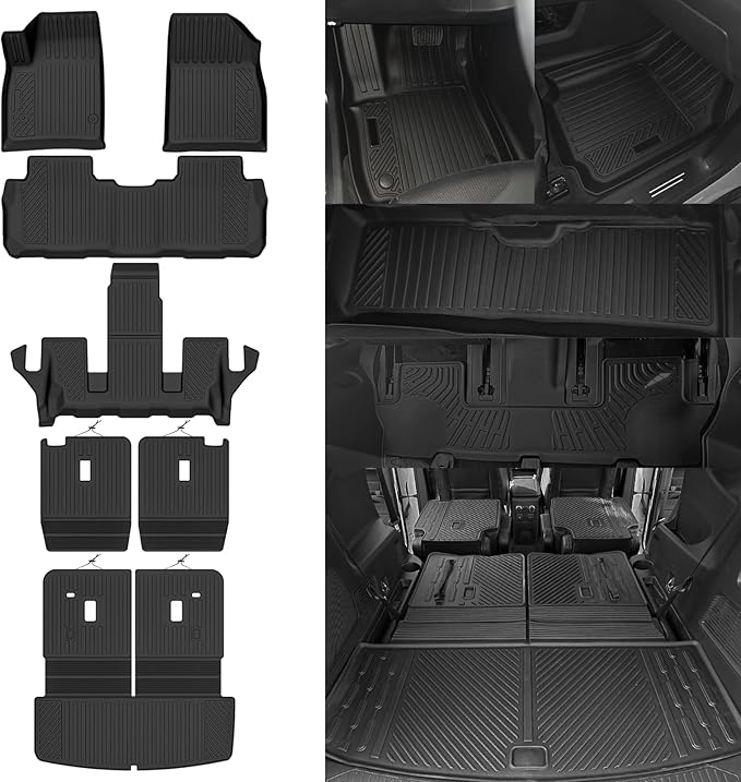All Weather Floor Mats Fit for 2017-2023 GMC Acadia 6 Seats with 2nd Row Bucket Seat Floor Mats & Trunk Mat & 2nd Backrest Mats & 3rd Row Backrest Mats for GMC Acadia Accessories Floor Liner