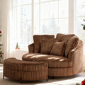 Chifee & Vingol 59.8" W Oversized Accent Round Chair Large Barrel Chair with Ottoman & Movable Wheels & 5 Pillows, Faux Fur Fabric - Brown