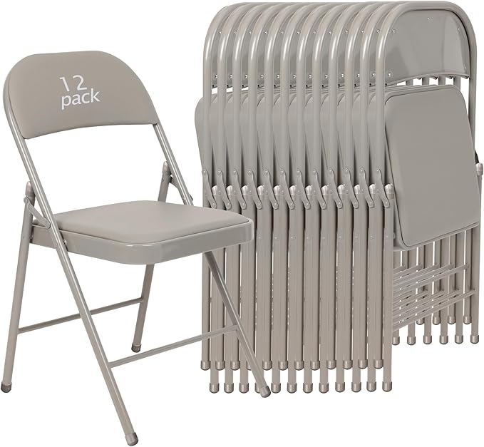 12 Pack Gray Padded Folding Chairs Set - Comfortable Stackable Portable Chairs for Indoor Outdoor, Events, Parties, Office, Wedding (PU Leather, Slate Gray,School Chair)