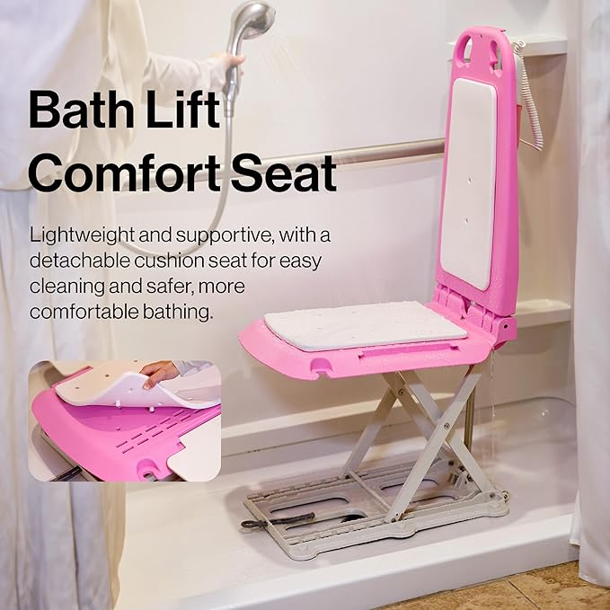 SuperHandy Portable Floor & Bath Lift - EVA Cushion, 26V 51.8Wh Battery, Lightweight 19 lbs, Foldable, 330 lb Capacity, IP68 Waterproof Lift for Seniors, Ergonomic Seat with Removable Panels (Pink)