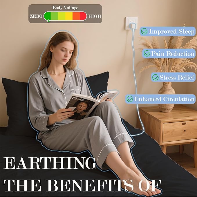 Ali King Grounding Sheets - King Size, Soft Cotton with Silver Fiber, 15'' Deep Pocket Earth Grounding Fitted Bed Sheets for Improved Sleep (Black, King 76''*80''*15'')