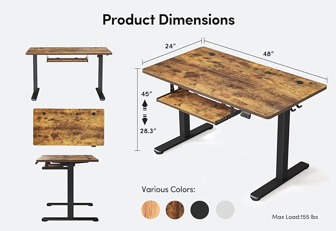 FEZIBO Standing Desk with Keyboard Tray, 48 x 24 Inch Adjustable Height Sit Stand Desk with Memory Presets for Home Office, Ergonomic Computer Workstation, Rustic Brown