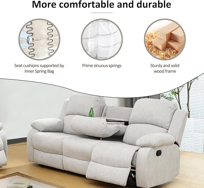 AYCP Microfiber Living Room Furniture Set Reclining Sofa Set Loveseat Furniture Sets in Living Room Sofa Recliners (Sofa, Grey)