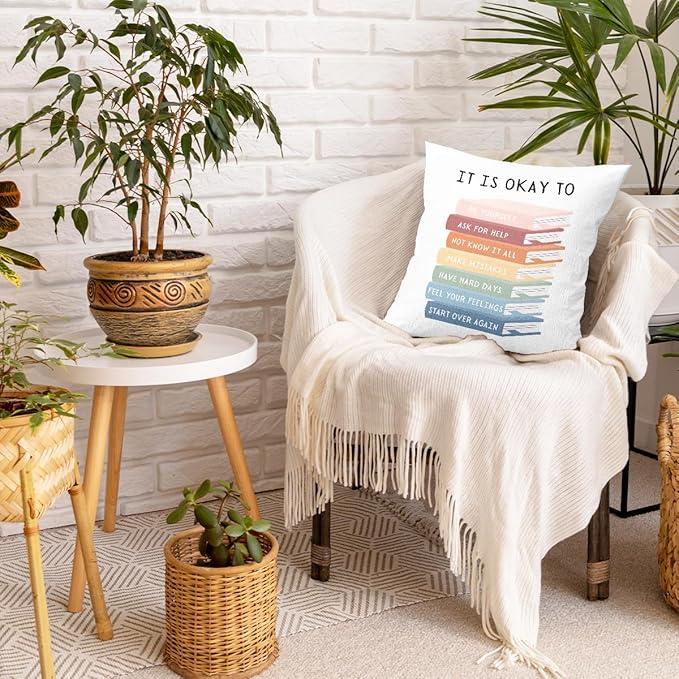 uinwk Motivational Throw Pillow 18x18, Mental Health Pillow for Calming Corner, Classroom, Playroom & Office