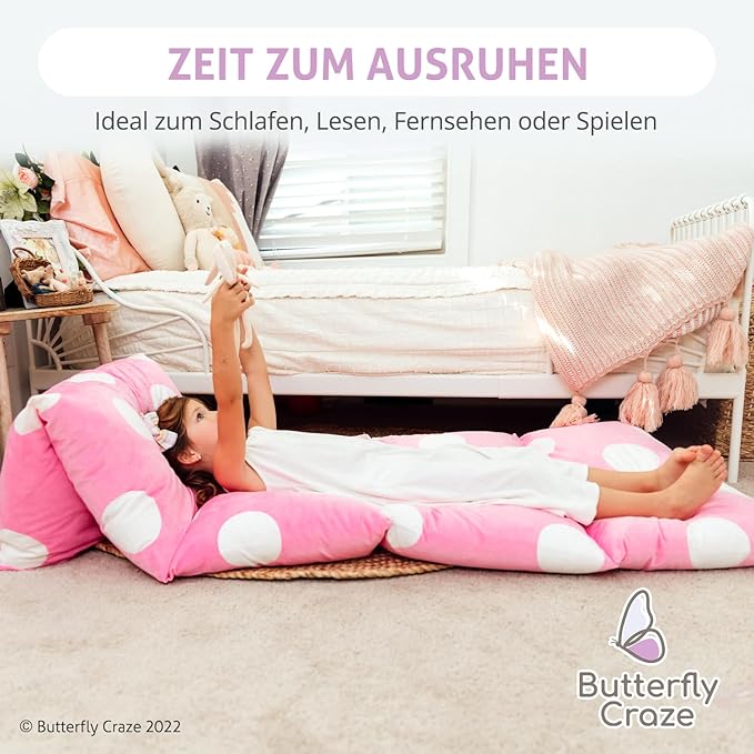 Butterfly Craze Floor Pillow Case, Mattress Bed Lounger Cover, Polka Pink, King Size - Cozy Seating Solution for Kids & Adults, Recliner Cushion, Perfect for Reading, TV Time (Pillow Not Included)