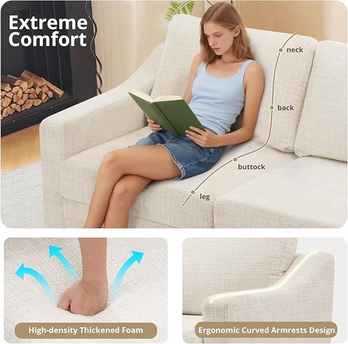 ACMEASE 67 Inches Chenille 2-Seat Sofa w/Comfortable Back Cushions, Modern Love Seat w/Deep Seat Space, Upholstered 2 Seater Couch w/High Resiliency Foam for Living Room, Office, Beige