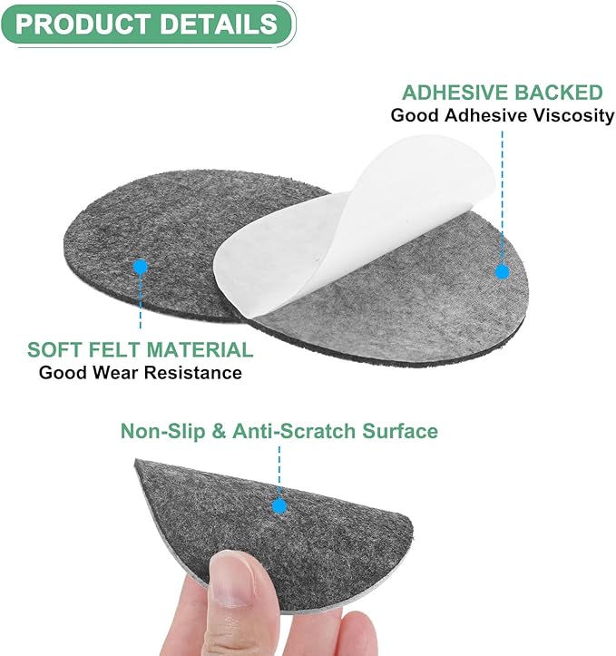 20-Pack Lamp Base Felt, 3 Inch Dia. 2mm Thick Self Adhesive Round Fabric Felt Pads for Lamp/Furniture/DIY, Non-Slip Fiber Backed Patch Circles with Adhesive Backing [Grey]