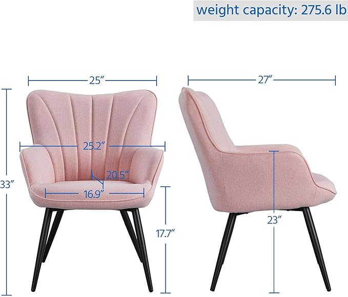 Yaheetech Accent Chair, Modern and Elegant Armchair, Linen Fabric Vanity Chair, Comfy Living Room Chair with Metal Legs and High Back for Living Room Bedroom Office Waiting Room, Set of 2, Pink