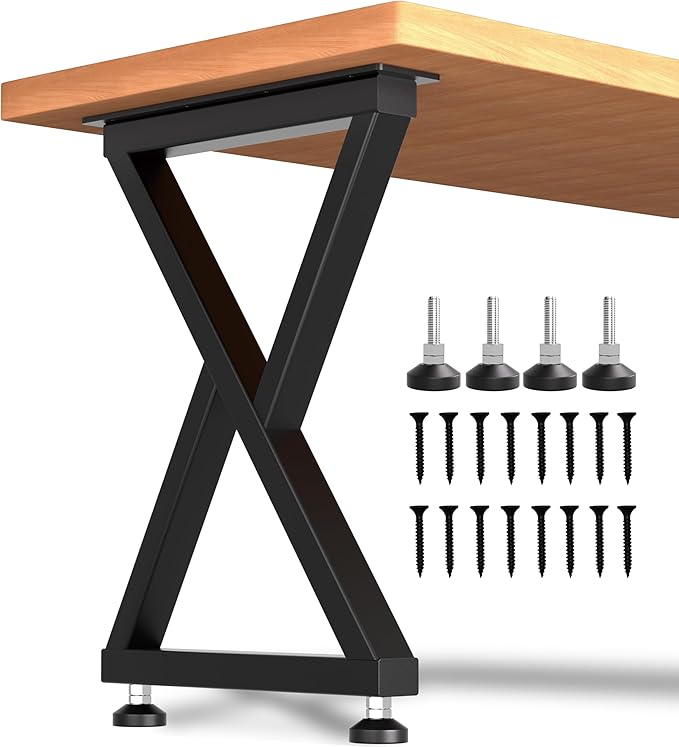 KOSEOO Metal Table Legs 28" x 17.7", Heavy Duty Steel Desk Legs with Adjustable Feet, 1000lbs Capacity, Modern Industrial Table Base for Dining, Kitchen, Office & DIY Tables, Set of 2, Black