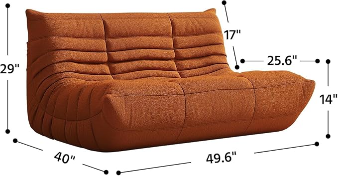 Bean Bag Chair, Fireside Chair, Large Bean Bag Chair for Adults, Bean Bag Chairs for Teens with High-Resilience Foam, Non-Slip Base Floor Lounge Sofa,Living Room (Orange, Loveseat)