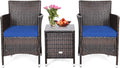 HAPPYGRILL 3 Piece Patio Furniture Set Outdoor Rattan Wicker Conversation Set with Coffee Table Chairs & Thick Cushions Bistro Sets for Patio Garden Lawn Backyard Pool
