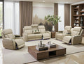 Toseslo Power Recliner Sofa Set with Drop-Down Table, 3-Piece Leather Reclining Sofa Sectional Couches, Living Room Furniture Sets, Reclining Sofa with Cup Holders/Storage Console for House(Beige)