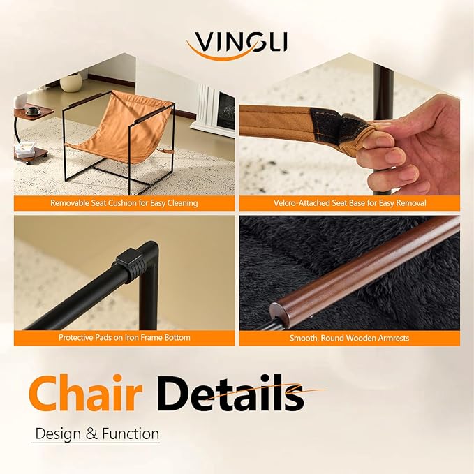 VINGLI 28" Wide Plush Upholstery Sling Modern Accent Chair Set of 2, Cute Reading Armchair with Removable Seat Cushion & Tan Microfiber Seat Base, Lazy Chair for Bedroom & Lounge,Black