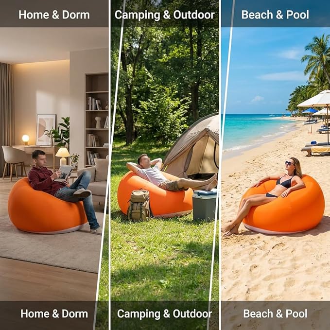 DYRABREST 6 Pcs Bean Bag Chairs for Adults, Inflatable Chairs with Air Pump, Folding Blow Up Couch, Flocking Portable Lazy Sofa for Movie Night, Living Room, Camping, 331 lbs Load-Bearing Capacity