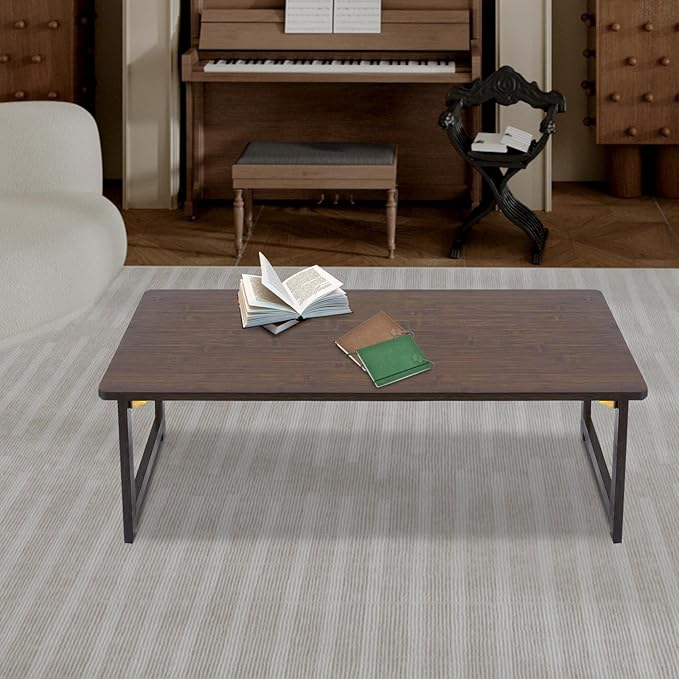 Eapmic Japanese Floor Table, Foldable Coffee Table, Low Sitting Dining Table, Tatami Tea Desk, Portable No Assembly Floor Desk for Living Room Bedroom Apartment Office Study (Walnut Color)