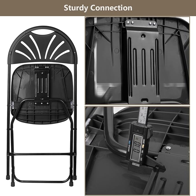 Folding Chairs 10 Pack, Heavy-Duty Plastic Foldable Chairs with Sturdy Metal Frame, 350 lbs Capacity, Fashion Stackable Portable for Weddings, Parties, Office, Indoor, Outdoor Events, Black