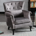 LZAREAL Accent Reading Arm Chairs for Living Room Bedroom, Midcentury Modern Comfy Corner Sofa Chair, Wingback Waiting Room Club Chair with Button Tufted Back &Lumbar Pillow, Velvet Grey