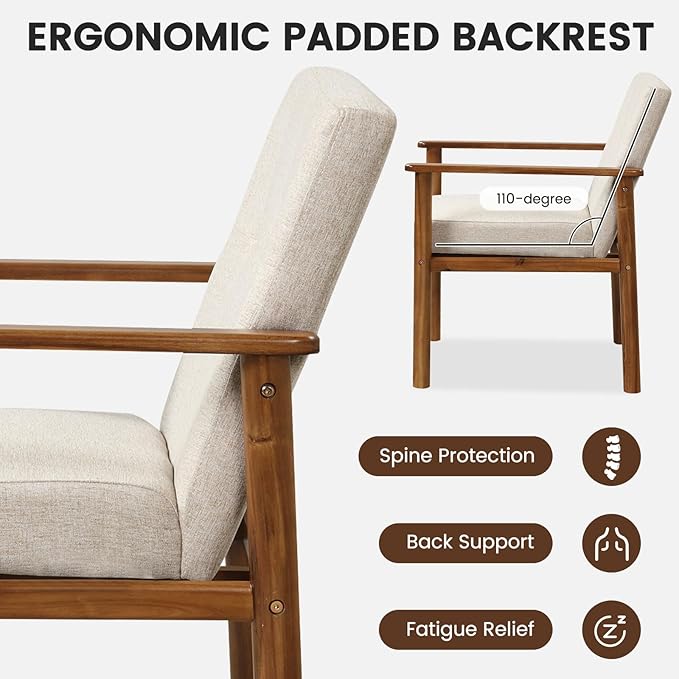 GOFLAME Accent Chair, Mid-Century Modern Armchair with Solid Wood Legs, Soft Cushioned Seat, Upholstered Linen Fabric Leisure Chair for Living Room, Bedroom, Guest Room, Office, Beige