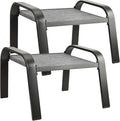 Deugold Outdoor Patio Footstools Patio Chairs Texliene Waterproof Ottomans Side Table for Backyard Grey 2 Set