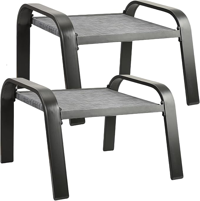 Deugold Outdoor Patio Footstools Patio Chairs Texliene Waterproof Ottomans Side Table for Backyard Grey 2 Set