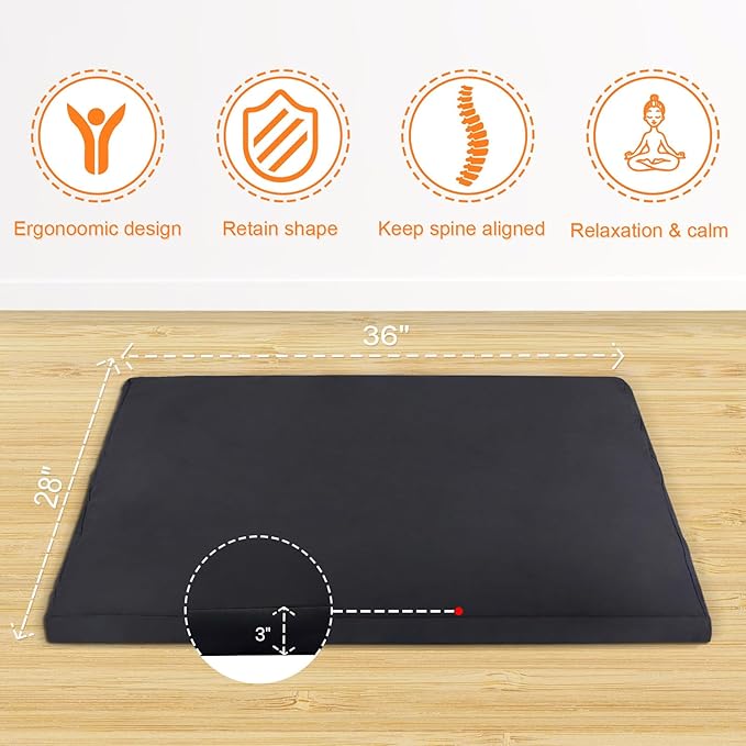FelizMax Zabuton Meditation Mat (36"×28"×3") Luxurious Meditation Cushion for Kneeling Sitting Large Floor Pillow Zafu/Bench-Washable Cotton Cover 100% Organic Cotton Filling (Green)