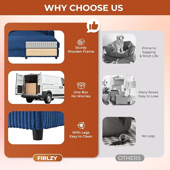 65" Oversized Chaise Lounge Chair Indoor, Upholstered Sofa Bed with Pillows & 2 Cup Holders, Sleeper Couch Comfy Corduroy Recliner Chair for Living Room, Movie Room, Bedroom, Blue