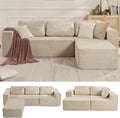 Furnify 106" Cloud Sectional Couch, Left/Right Facing Convertible Sofa with Deep Seat, L-Shape Modular Upholstered Foam Couch for Living Room Bedroom, No Assembly Required (Corduroy Fabric, Beige)