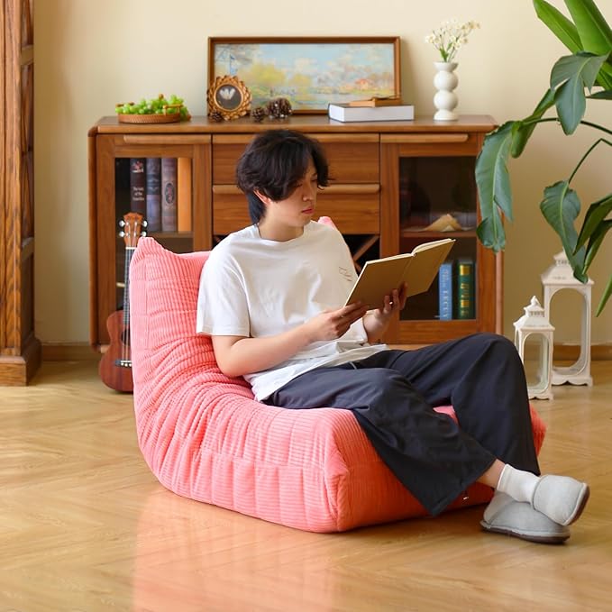 N&V Fireside Floor Sofa- Mid-Century Modern Armless Lounge Chair with Premium Soft Corduroy Fabric, Plush Foam Cushion Accent Chair for Living Room, Bedroom & Office (Salmon)