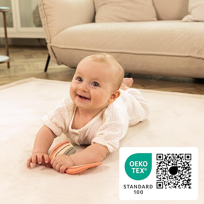 Hakuna Matte CloudSoft Baby Play Mat for Floor 60" x 80" Beige – Coral Velvet Memory Foam Rug for Crawling & Cozy Play – Non-Slip, Water-Resistant, Easy-CareTummy Time Mat, Playmat for Playpen