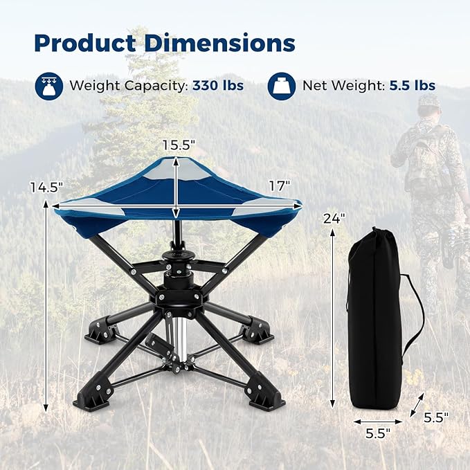 GYMAX 2 Pack 360° Swivel Camping Stool, Portable Folding Stool Seat with Carry Bag, Collapsible & Lightweight for Outdoor Fishing Backpacking Hunting Hiking Travel
