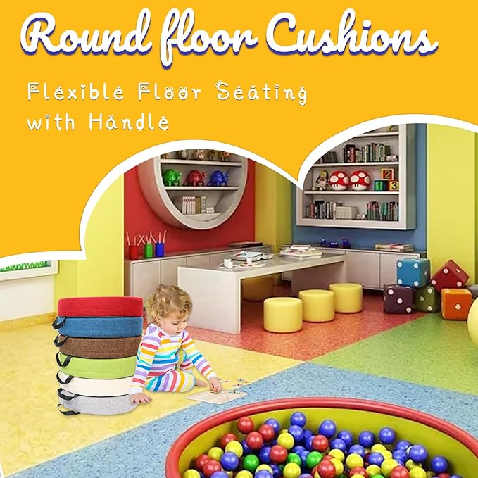 M Mute Touch 6 Pcs Flexible Floor Cushion for Classroom, Floor Cushions Easy to Clean and Carry,16''x16''x2'' Soft Cushion for Learning Sitting Daycare School Chair Yoga and Meditation (Linen)