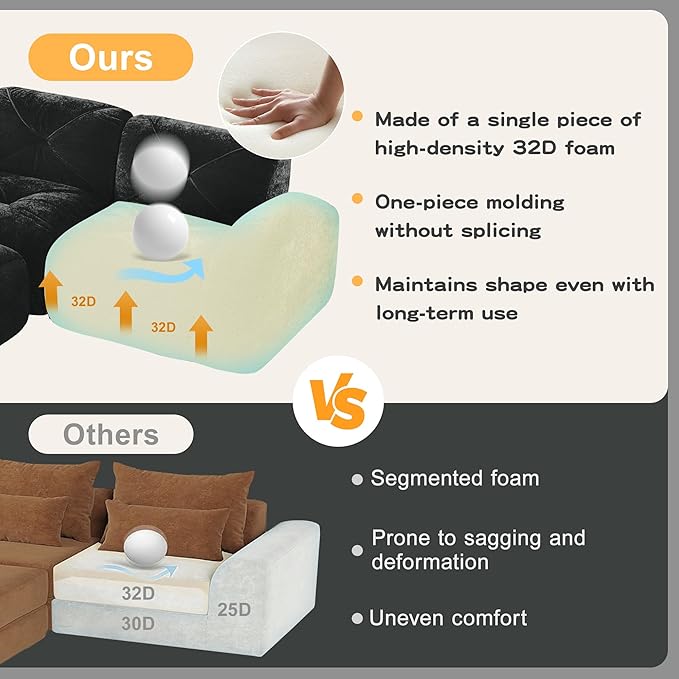 Modular Sectional Sofa with Free Combination,Boneless Floor Couch for Living Room & Lounge,Velvet 3-Seater Sectional Couch with Ottoman,No Assembly Needed
